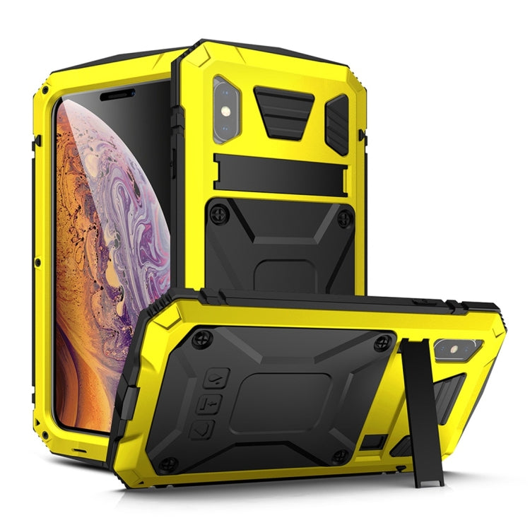 For iPhone XS Max Shockproof Waterproof Dust-proof Metal + Silicone Protective Case with Holder(Yellow) - More iPhone Cases by buy2fix | Online Shopping UK | buy2fix