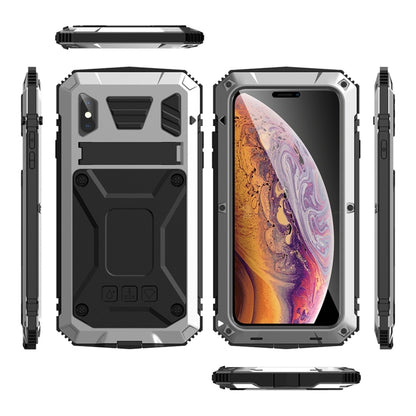 For iPhone XS Max Shockproof Waterproof Dust-proof Metal + Silicone Protective Case with Holder(Silver) - More iPhone Cases by buy2fix | Online Shopping UK | buy2fix