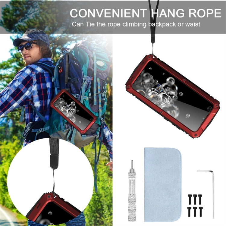 For Galaxy S20 Ultra Shockproof Waterproof Dust-proof Metal + Silicone Protective Case with Holder(Red) - Galaxy Phone Cases by buy2fix | Online Shopping UK | buy2fix