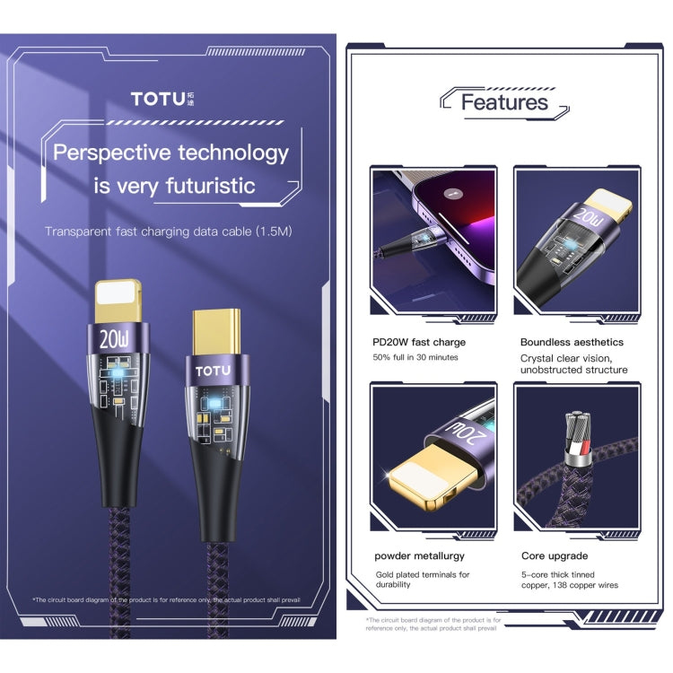 TOTU BPD-011 Ming Series PD 20W Type-C to 8 Pin Fast Charging Data Cable Length:1.5m(Purple) - 2 in 1 Cable by TOTUDESIGN | Online Shopping UK | buy2fix