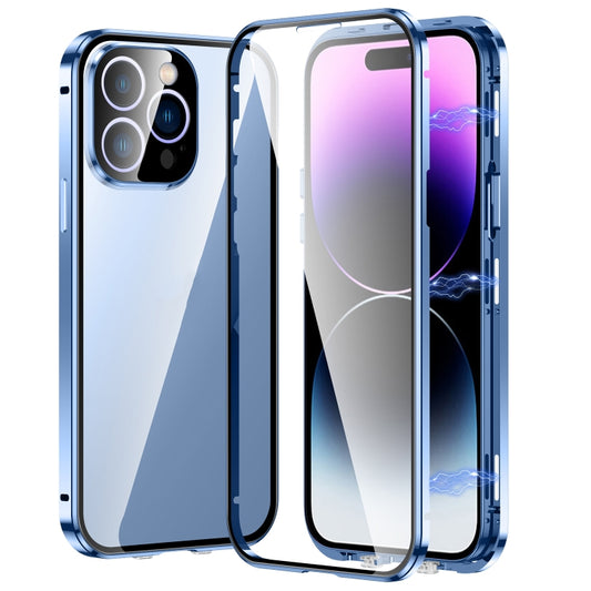 For iPhone 14 Pro Max Magnetic Double-buckle HD Tempered Glass Phone Case (Blue) - iPhone 14 Pro Max Cases by buy2fix | Online Shopping UK | buy2fix