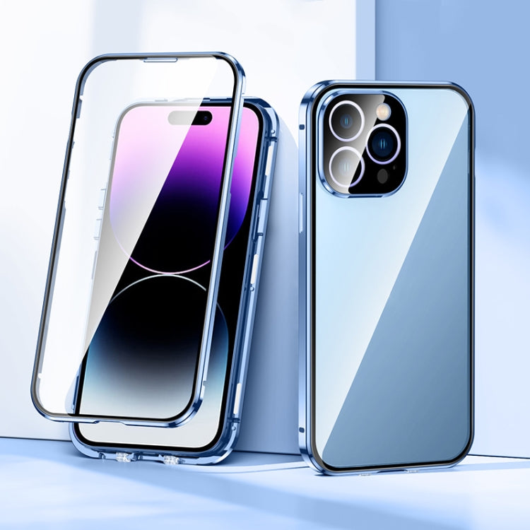 For iPhone 14 Pro Max Magnetic Double-buckle HD Tempered Glass Phone Case (Blue) - iPhone 14 Pro Max Cases by buy2fix | Online Shopping UK | buy2fix