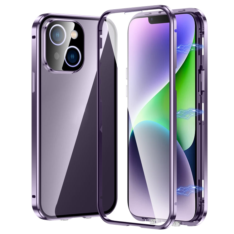 For iPhone 14 Plus Magnetic Double-buckle HD Tempered Glass Phone Case (Purple) - iPhone 14 Plus Cases by buy2fix | Online Shopping UK | buy2fix