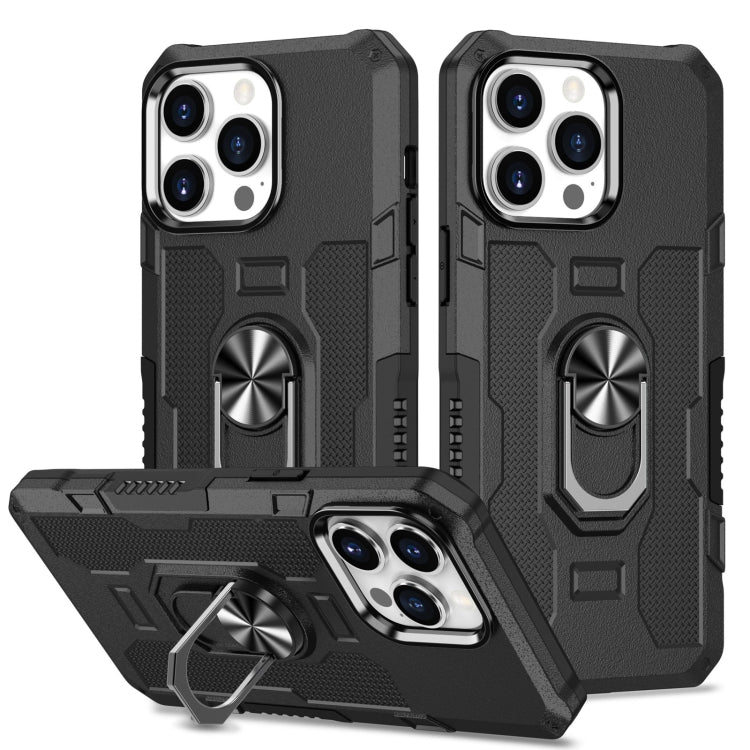 For iPhone 14 Pro Max Ring Holder Armor Hybrid Phone Case (Black) by buy2fix