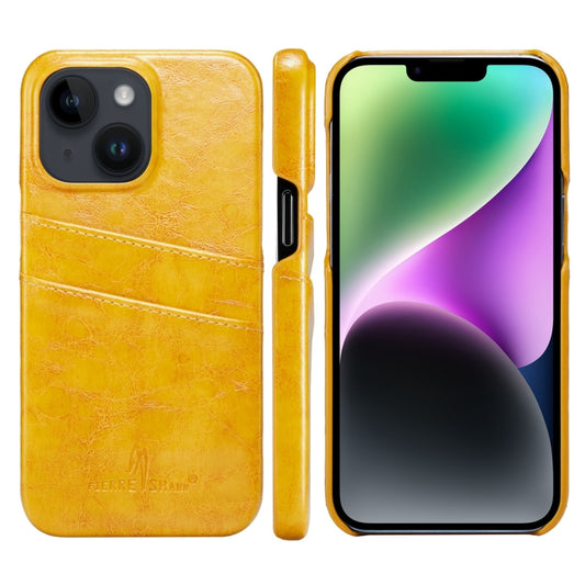 For iPhone 14 Fierre Shann Retro Oil Wax Texture PU Leather Case with Card Slots (Yellow) - iPhone 14 Cases by FIERRE SHANN | Online Shopping UK | buy2fix