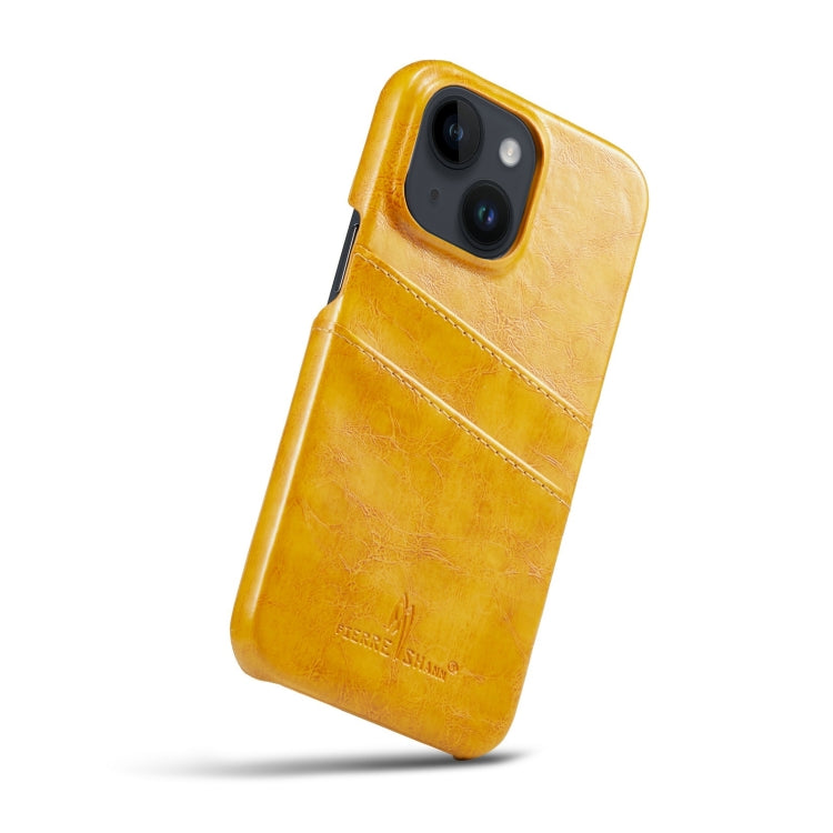 For iPhone 14 Fierre Shann Retro Oil Wax Texture PU Leather Case with Card Slots (Yellow) - iPhone 14 Cases by FIERRE SHANN | Online Shopping UK | buy2fix