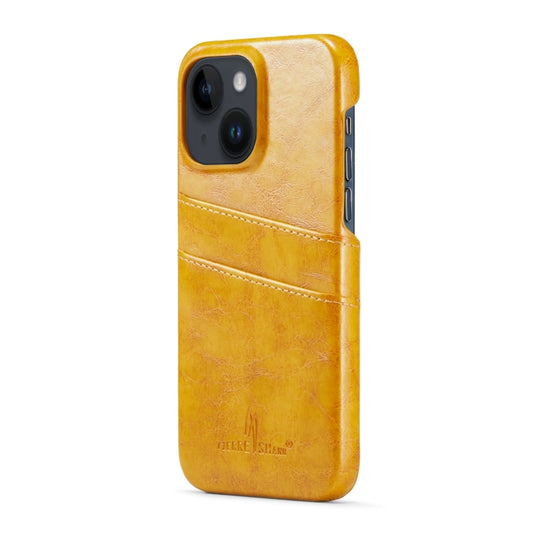 For iPhone 14 Plus Fierre Shann Retro Oil Wax Texture PU Leather Case with Card Slots (Yellow) - iPhone 14 Plus Cases by FIERRE SHANN | Online Shopping UK | buy2fix