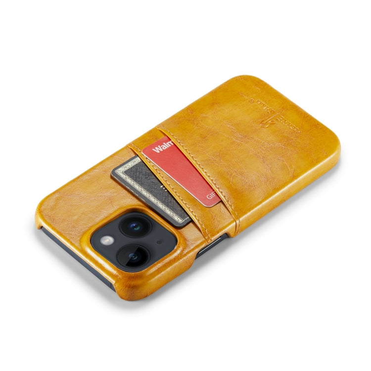 For iPhone 14 Plus Fierre Shann Retro Oil Wax Texture PU Leather Case with Card Slots (Yellow) - iPhone 14 Plus Cases by FIERRE SHANN | Online Shopping UK | buy2fix