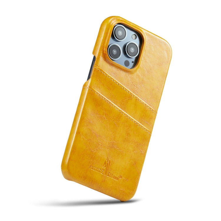 For iPhone 14 Pro Fierre Shann Retro Oil Wax Texture PU Leather Case with Card Slots(Yellow) - iPhone 14 Pro Cases by FIERRE SHANN | Online Shopping UK | buy2fix