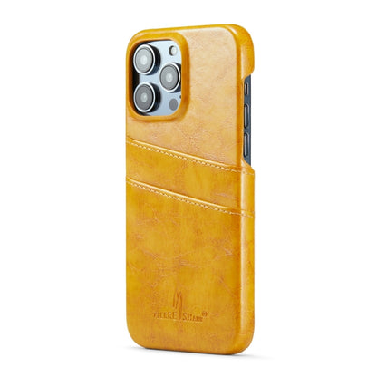 For iPhone 14 Pro Max Fierre Shann Retro Oil Wax Texture PU Leather Case with Card Slots (Yellow) - iPhone 14 Pro Max Cases by FIERRE SHANN | Online Shopping UK | buy2fix