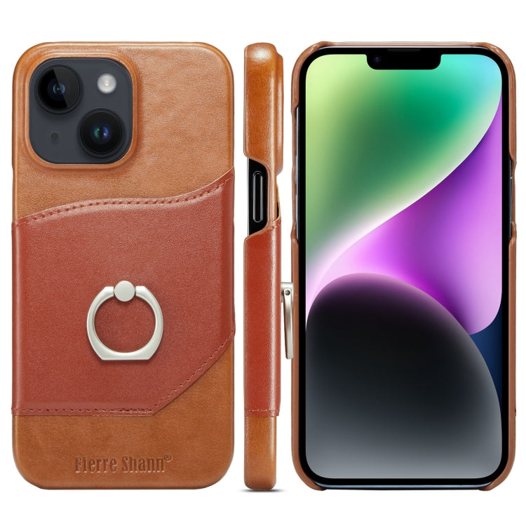 For iPhone 14 Plus Fierre Shann Oil Wax Texture Genuine Leather Back Case (Brown) - iPhone 14 Plus Cases by FIERRE SHANN | Online Shopping UK | buy2fix