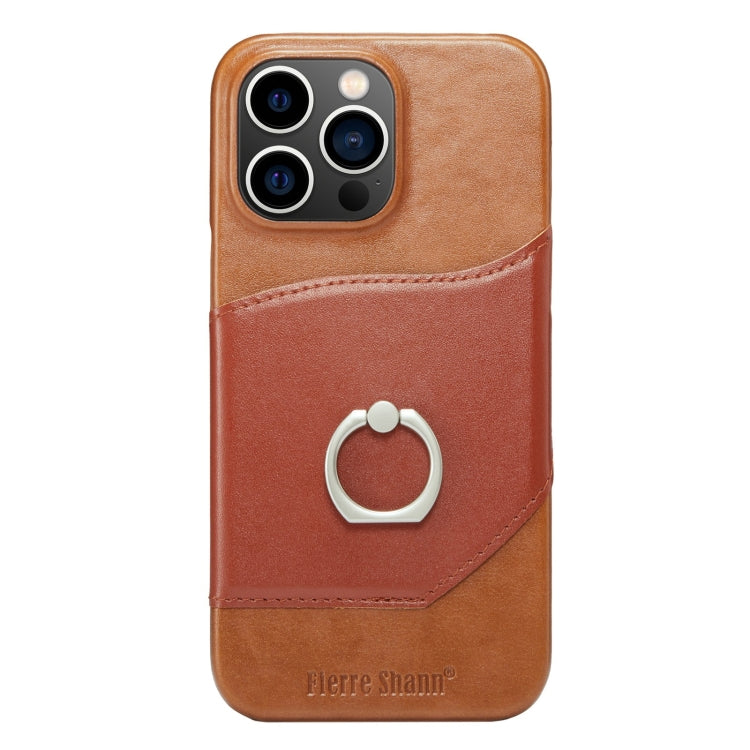 For iPhone 14 Pro Max Fierre Shann Oil Wax Texture Genuine Leather Back Case (Brown) - iPhone 14 Pro Max Cases by FIERRE SHANN | Online Shopping UK | buy2fix