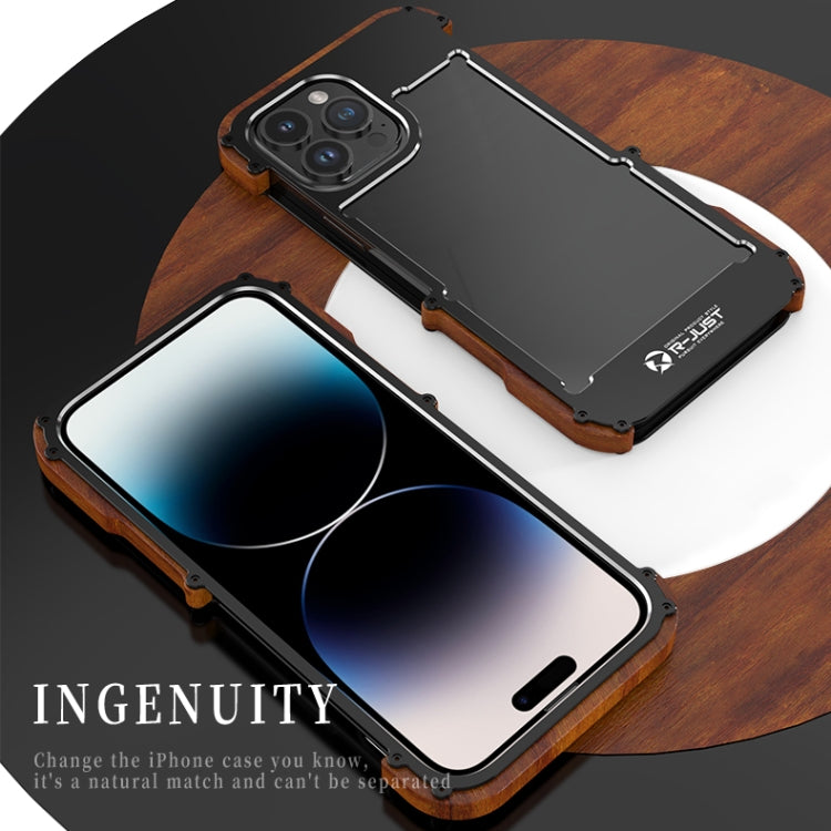 For iPhone 14 Pro R-JUST Ironwood Generation Metal + Wood Phone Case - iPhone 14 Pro Cases by R-JUST | Online Shopping UK | buy2fix