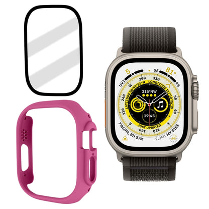 Tempered Glass Film Frosted PC Watch Case For Apple Watch Ultra 3 / 2 / 1 49mm(Rose Red) by buy2fix