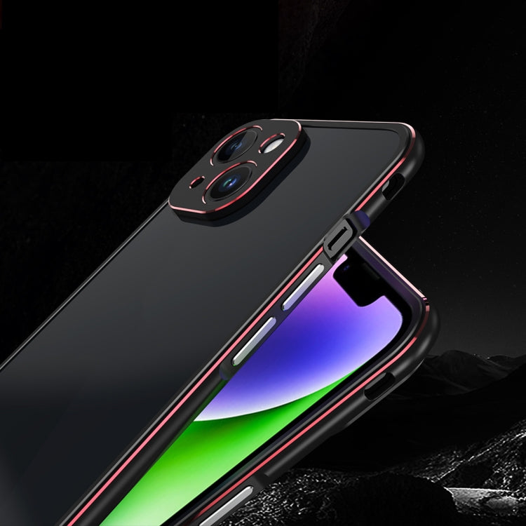 For iPhone 14 Aurora Series Lens Protector + Metal Frame Phone Case (Black Silver) - iPhone 14 Cases by buy2fix | Online Shopping UK | buy2fix
