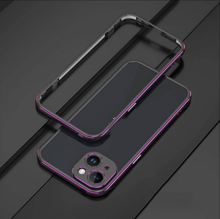 For iPhone 14 Plus Aurora Series Lens Protector + Metal Frame Phone Case (Black Purple) - iPhone 14 Plus Cases by buy2fix | Online Shopping UK | buy2fix