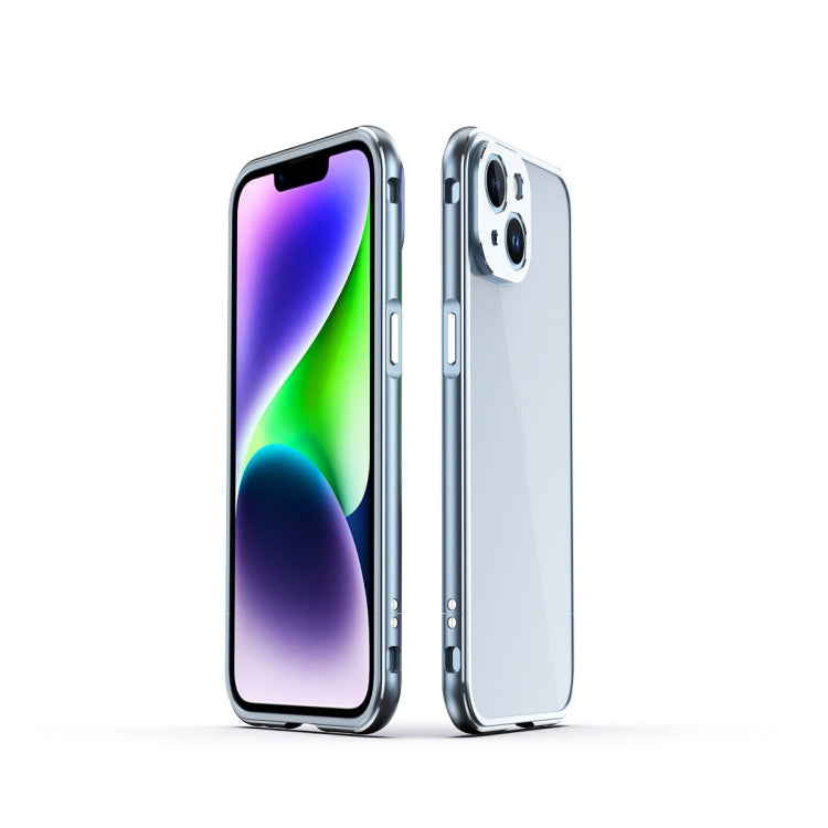 For iPhone 14 Plus Aurora Series Lens Protector + Metal Frame Phone Case (Blue Silver) - iPhone 14 Plus Cases by buy2fix | Online Shopping UK | buy2fix
