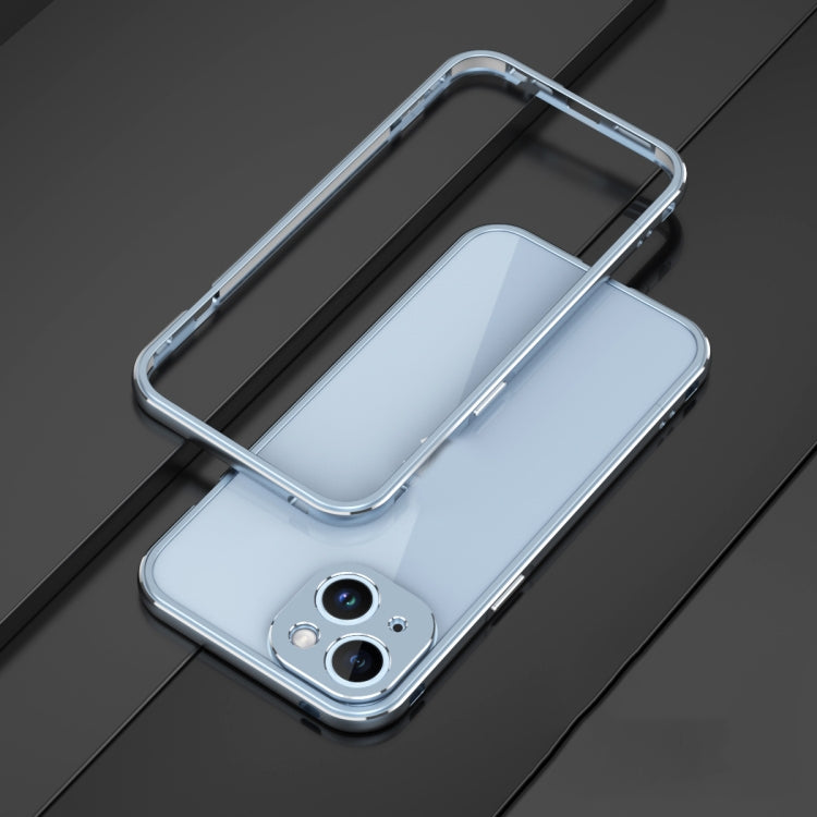 For iPhone 14 Plus Aurora Series Lens Protector + Metal Frame Phone Case (Blue Silver) - iPhone 14 Plus Cases by buy2fix | Online Shopping UK | buy2fix