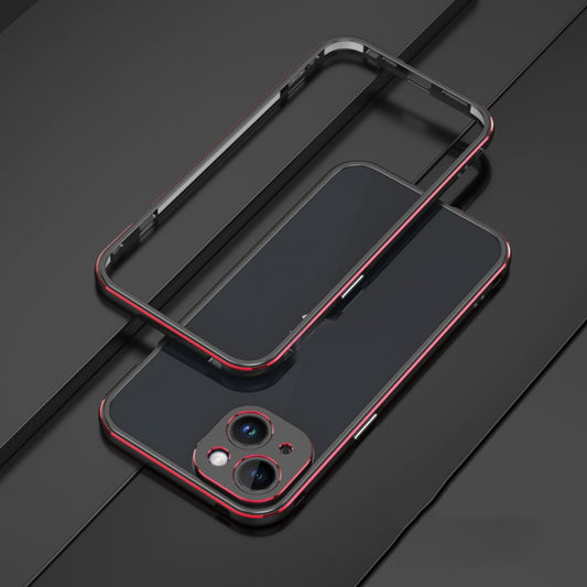 For iPhone 14 Plus Aurora Series Lens Protector + Metal Frame Phone Case (Black Red) - iPhone 14 Plus Cases by buy2fix | Online Shopping UK | buy2fix