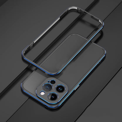 For iPhone 14 Pro Aurora Series Lens Protector + Metal Frame Phone Case(Black Blue) - iPhone 14 Pro Cases by buy2fix | Online Shopping UK | buy2fix