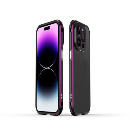 For iPhone 14 Pro Aurora Series Lens Protector + Metal Frame Phone Case(Black Purple) - iPhone 14 Pro Cases by buy2fix | Online Shopping UK | buy2fix