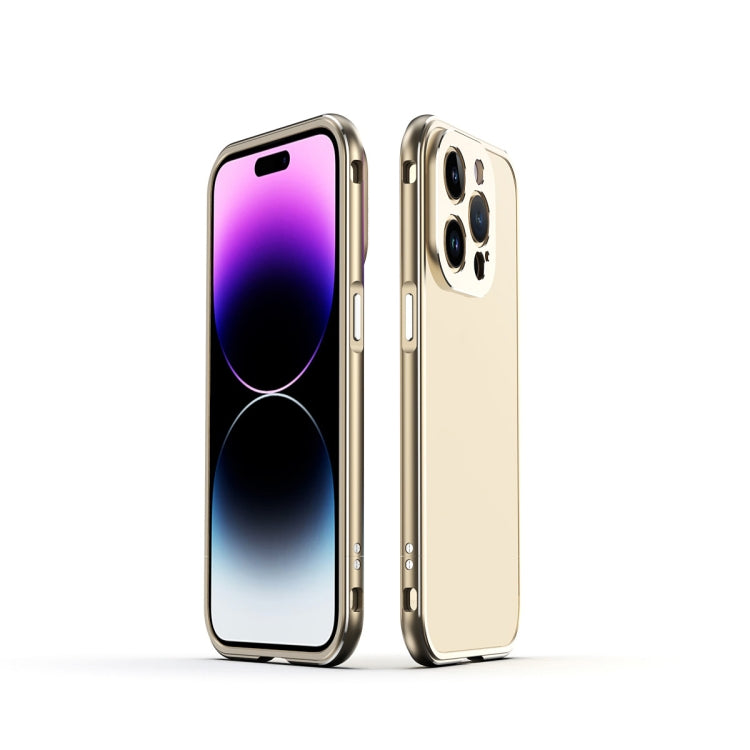 For iPhone 14 Pro Aurora Series Lens Protector + Metal Frame Phone Case(Gold) - iPhone 14 Pro Cases by buy2fix | Online Shopping UK | buy2fix
