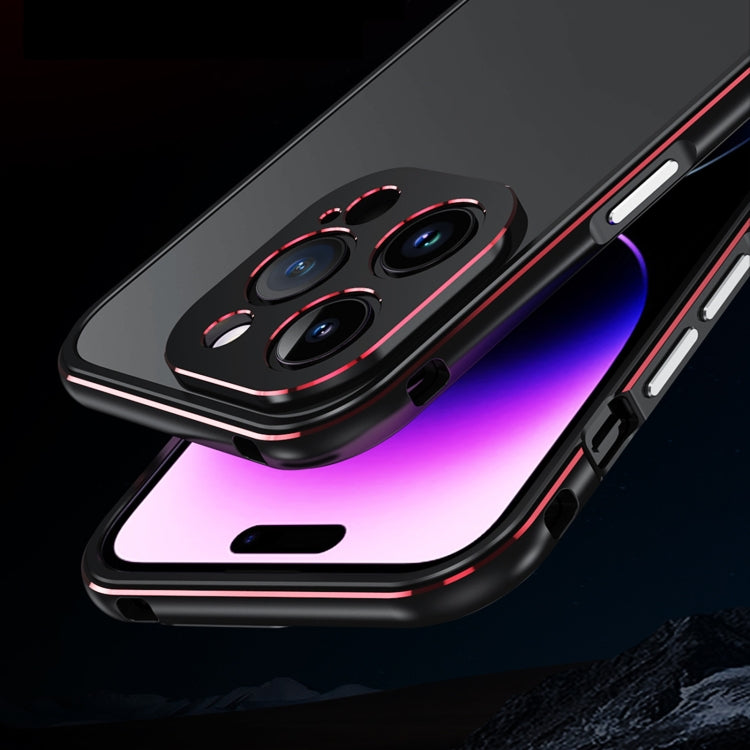 For iPhone 14 Pro Aurora Series Lens Protector + Metal Frame Phone Case(Black Red) - iPhone 14 Pro Cases by buy2fix | Online Shopping UK | buy2fix