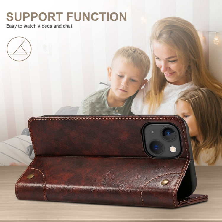 For iPhone 14 Baroque Simple Flip Leather Phone Case (Dark Brown) - iPhone 14 Cases by buy2fix | Online Shopping UK | buy2fix