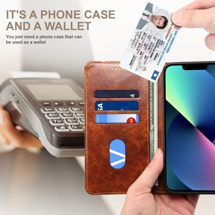 For iPhone 14 Plus Baroque Simple Flip Leather Phone Case (Light Brown) - iPhone 14 Plus Cases by buy2fix | Online Shopping UK | buy2fix