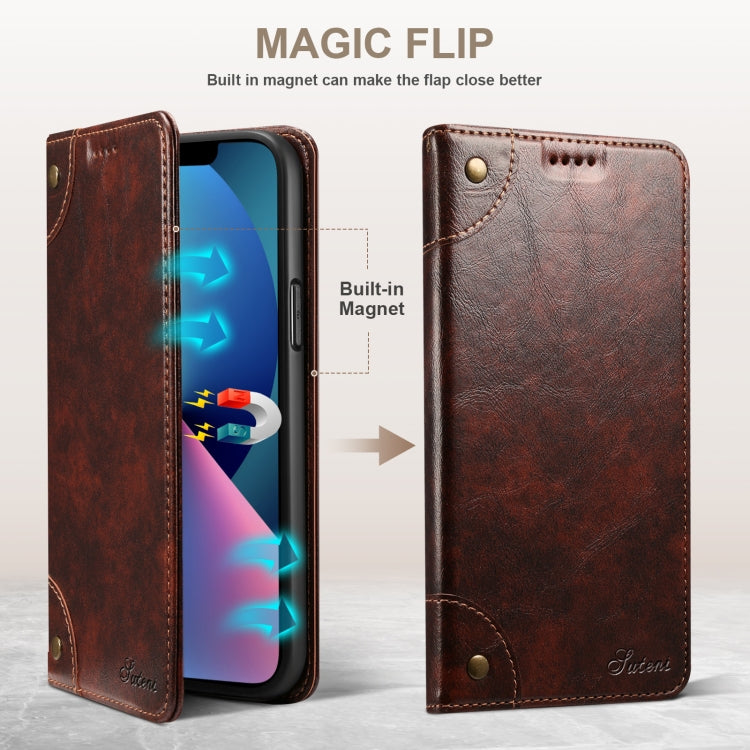 For iPhone 14 Plus Baroque Simple Flip Leather Phone Case (Dark Brown) - iPhone 14 Plus Cases by buy2fix | Online Shopping UK | buy2fix