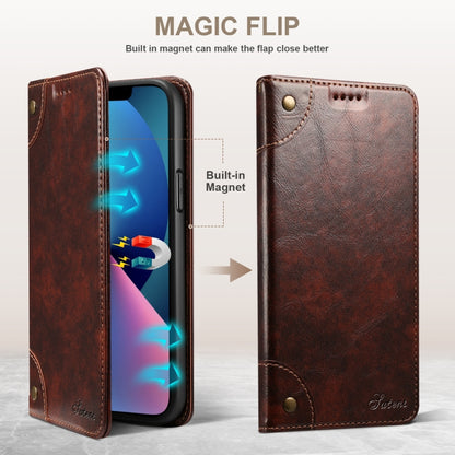 For iPhone 14 Plus Baroque Simple Flip Leather Phone Case (Dark Brown) - iPhone 14 Plus Cases by buy2fix | Online Shopping UK | buy2fix