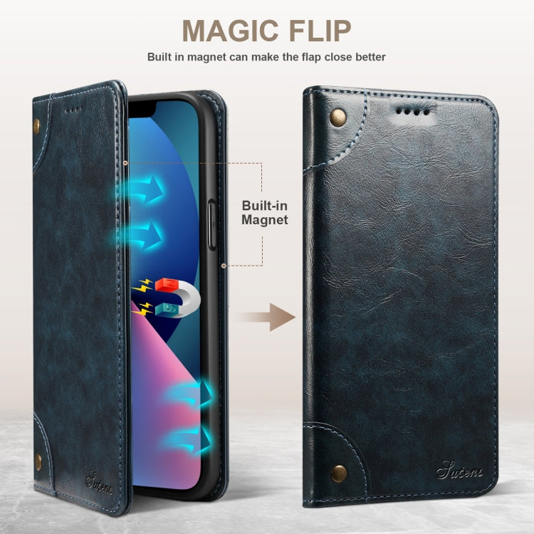 For iPhone 14 Plus Baroque Simple Flip Leather Phone Case (Blue) - iPhone 14 Plus Cases by buy2fix | Online Shopping UK | buy2fix