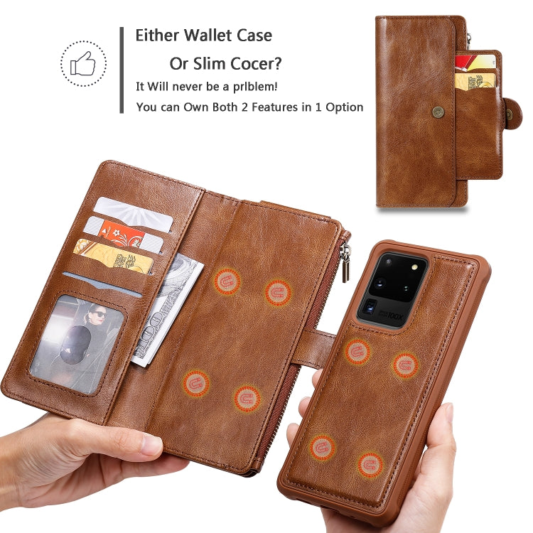 For Galaxy S20 Ultra Multifunctional Retro Detachable Magnetic Horizontal Flip Leather Case with Card Slots & Holder & Wallet & Photo Frame(Brown) - Galaxy Phone Cases by buy2fix | Online Shopping UK | buy2fix