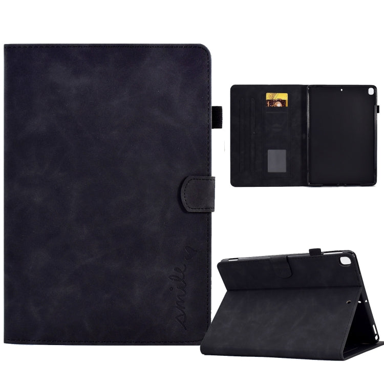 For iPad 10.2 / Air 10.5 2019 Embossed Smile Flip Tablet Leather Smart Case(Black) - iPad Air (2019) Cases by buy2fix | Online Shopping UK | buy2fix