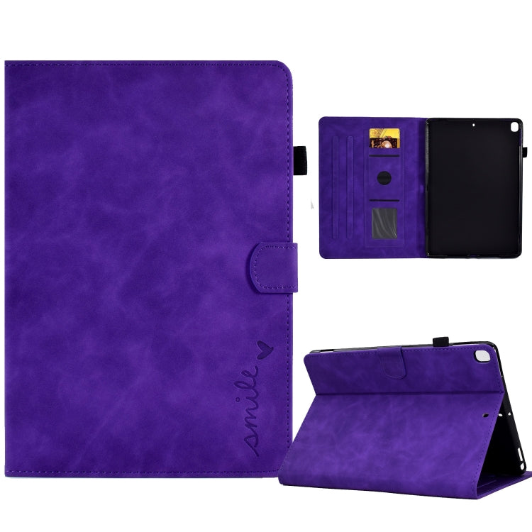 For iPad 10.2 / Air 10.5 2019 Embossed Smile Flip Tablet Leather Smart Case(Purple) - iPad Air (2019) Cases by buy2fix | Online Shopping UK | buy2fix