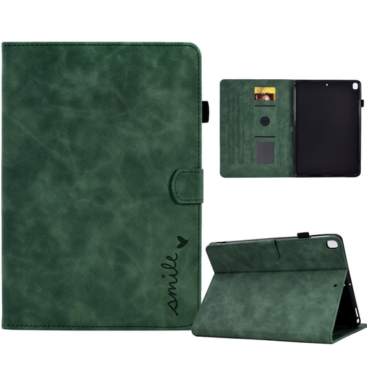 For iPad 10.2 / Air 10.5 2019 Embossed Smile Flip Tablet Leather Smart Case(Green) - iPad Air (2019) Cases by buy2fix | Online Shopping UK | buy2fix