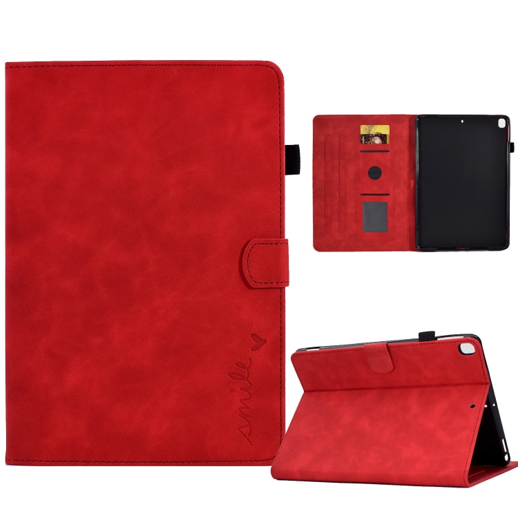 For iPad 10.2 / Air 10.5 2019 Embossed Smile Flip Tablet Leather Smart Case(Red) - iPad Air (2019) Cases by buy2fix | Online Shopping UK | buy2fix