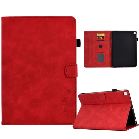 For iPad 10.2 / Air 10.5 2019 Embossed Smile Flip Tablet Leather Smart Case(Red) - iPad Air (2019) Cases by buy2fix | Online Shopping UK | buy2fix