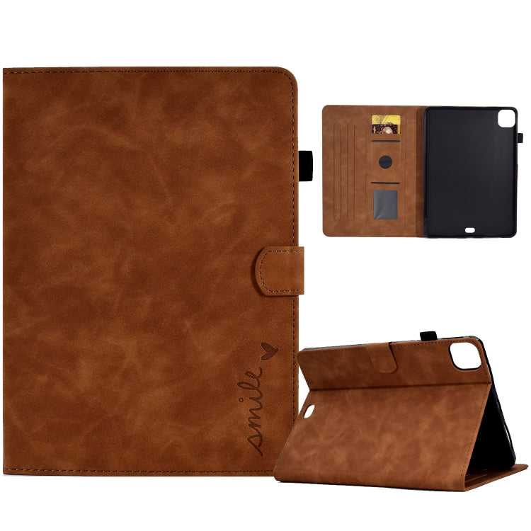 For iPad Air 2022 / 2020 10.9 Embossed Smile Flip Tablet Leather Smart Case(Brown) - iPad Air (2022) / (2020) 10.9 Cases by buy2fix | Online Shopping UK | buy2fix