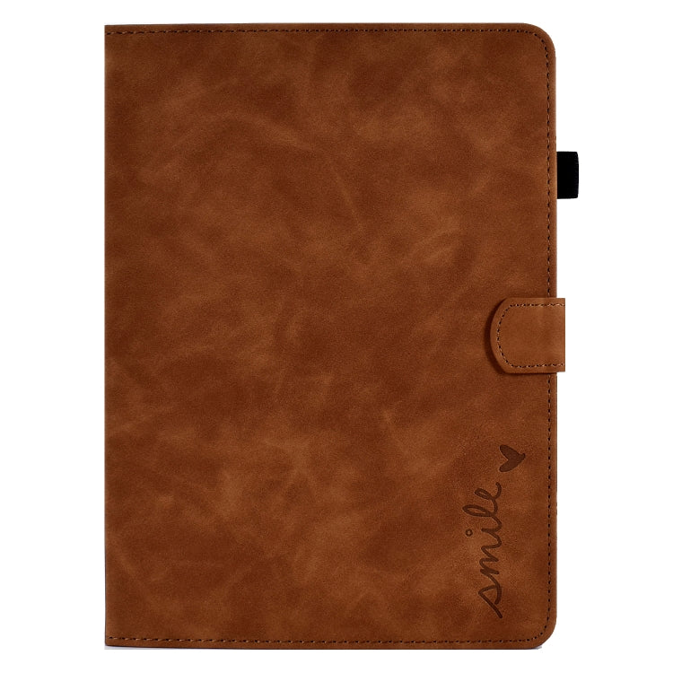 For iPad Air 2022 / 2020 10.9 Embossed Smile Flip Tablet Leather Smart Case(Brown) - iPad Air (2022) / (2020) 10.9 Cases by buy2fix | Online Shopping UK | buy2fix