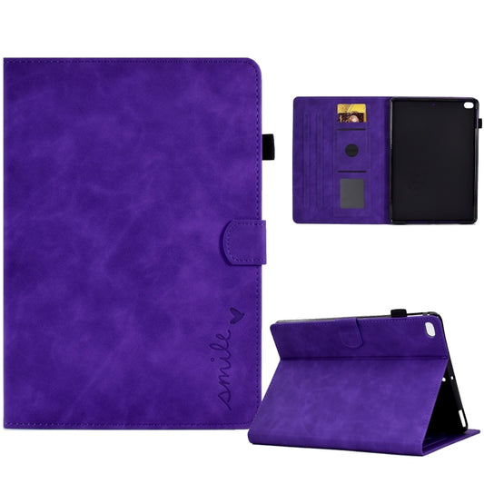 For iPad 9.7 2018&2017 / Air 2 / Air Embossed Smile Flip Tablet Leather Smart Case(Purple) - iPad 9.7 (2018) & (2017) Cases by buy2fix | Online Shopping UK | buy2fix
