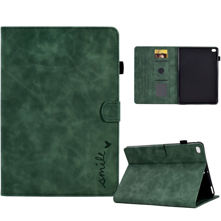 For iPad 9.7 2018&2017 / Air 2 / Air Embossed Smile Flip Tablet Leather Smart Case(Green) - iPad 9.7 (2018) & (2017) Cases by buy2fix | Online Shopping UK | buy2fix