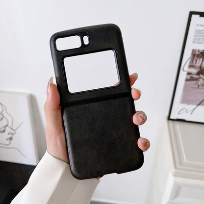 For Motorola Moto Razr 2022 Two-color Cowhide Texture Top-grain Leather Phone Case(Black) by buy2fix