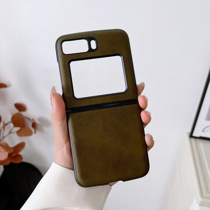 For Motorola Moto Razr 2022 Two-color Cowhide Texture Top-grain Leather Phone Case(Green) by buy2fix