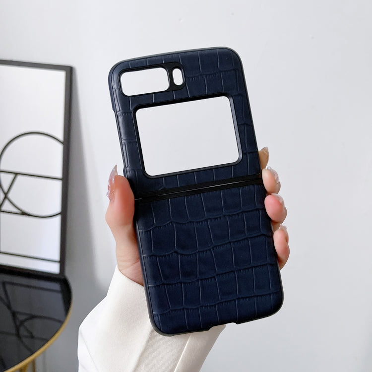For Motorola Moto Razr 2022 Crocodile Texture Genuine Leather Phone Case(Blue) by buy2fix