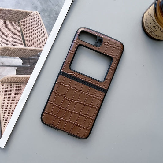 For Motorola Moto Razr 2022 Crocodile Texture Genuine Leather Phone Case(Brown) by buy2fix