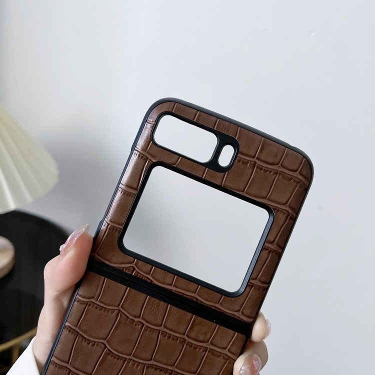 For Motorola Moto Razr 2022 Crocodile Texture Genuine Leather Phone Case(Brown) by buy2fix