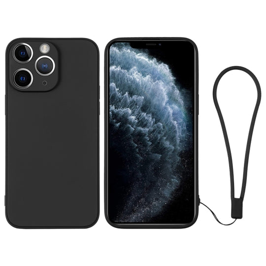 For iPhone 11 Pro Silicone Phone Case with Wrist Strap(Black)