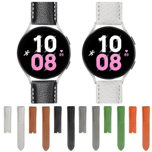 For Samsung Galaxy Watch5 40mm / 44mm Litchi Genuine Leather Watch Band Silver Buckle(White) by buy2fix