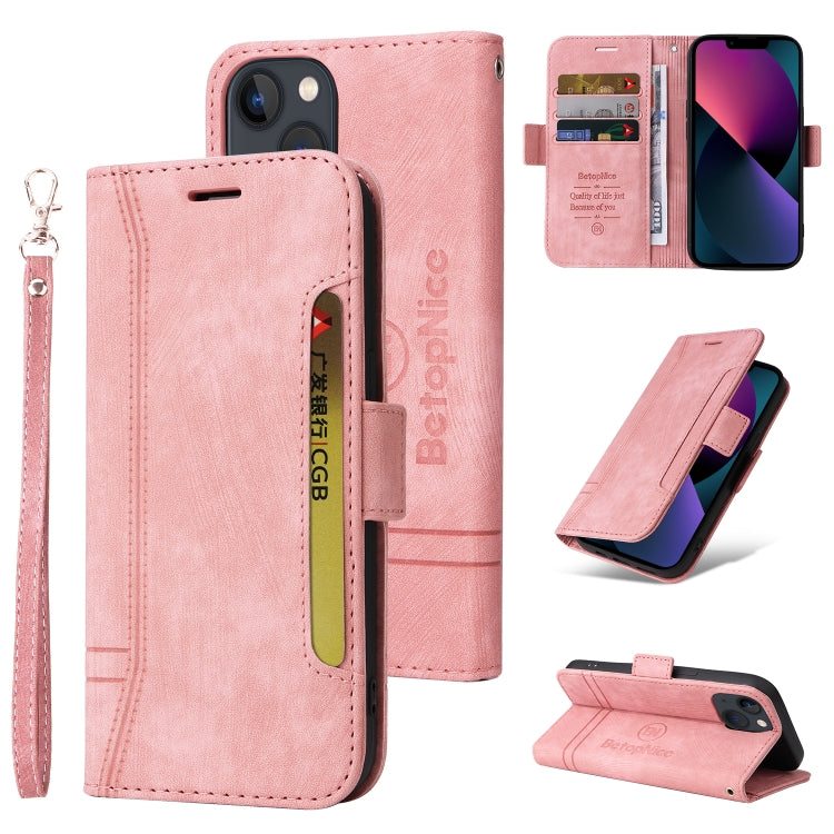 For iPhone 14 BETOPNICE Dual-side Buckle Leather Phone Case(Pink) - iPhone 14 Cases by BETOPNICE | Online Shopping UK | buy2fix